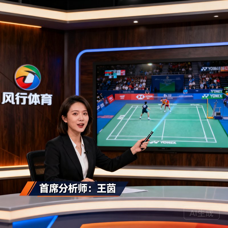 王茵，风行体育首席分析师，在演播室分析比赛录像